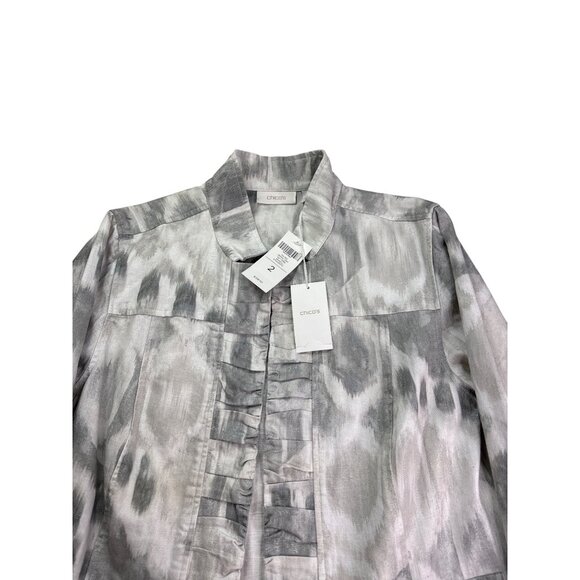 Chico's Womens Jacket Gray White Silver Patterned Open Front Size 2 (US L) New - Picture 2 of 7